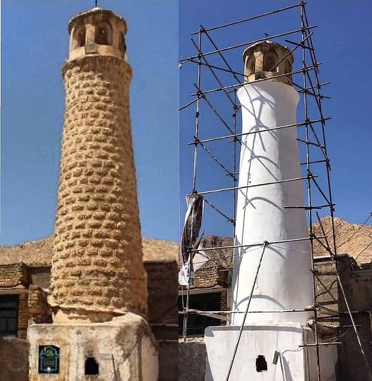مرمت بنای باستانی در سمنان با گچ و سیمان