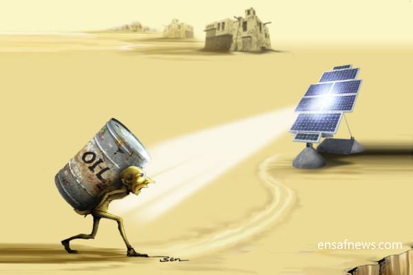کارتون «فرجام نفت - فسیل شدن سوخت فسیلی»، کاری از «بنیامین آل علی» کارتونیست انصاف نیوز