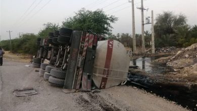 واژگونی تریلی عراقی در جاده دشتستان [+ تصاویر]