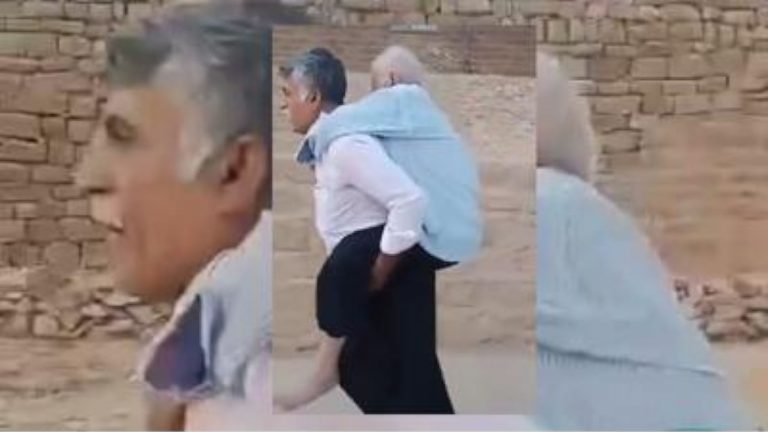 ببینید | حرف‌های پسری که پدر ۱۲۰ساله‌اش را بر دوش به محل اخذ رای برد